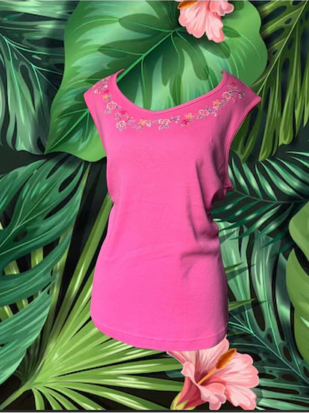 Koret Bright Pink Embroidered Scoop Neck Tank